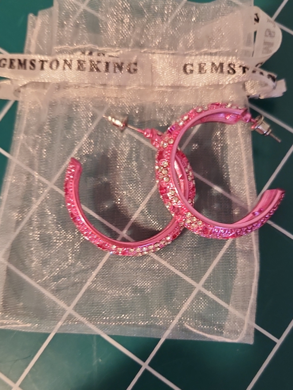 S Pink Crystal Hoop Earrings